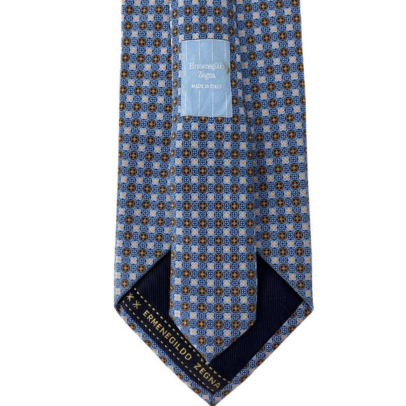 ERMENEGILDO ZEGNA Blue Micro Floret Grid Silk Tie - Picture 11 of 16
